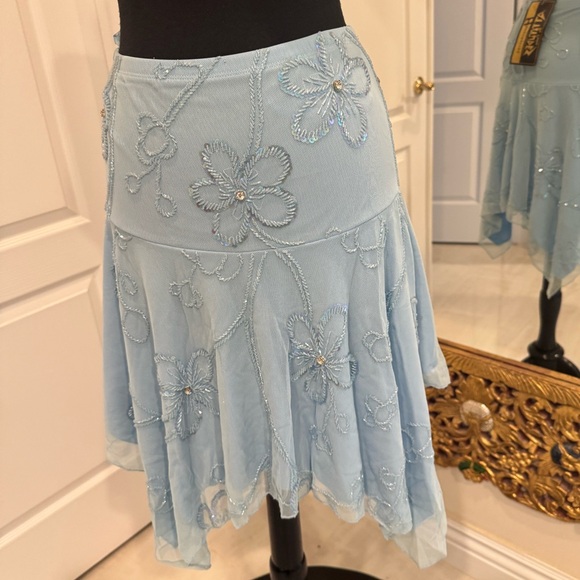 Light Blue Floral hand beaded Attitudes by Debra top and skirt set. - Picture 10 of 16